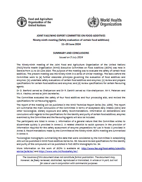 Ninety-ninth meeting - Joint FAO/WHO Expert Committee on Food Additives (JECFA)