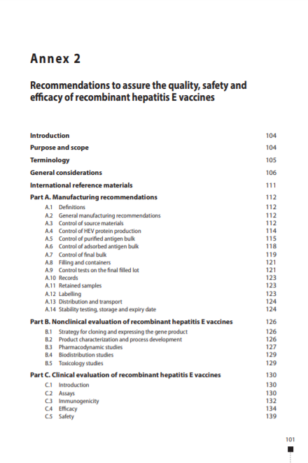 Recommendations to assure the quality, safety and efficacy of recombinant Hepatitis E vaccines, Annex 2, TRS No 1016